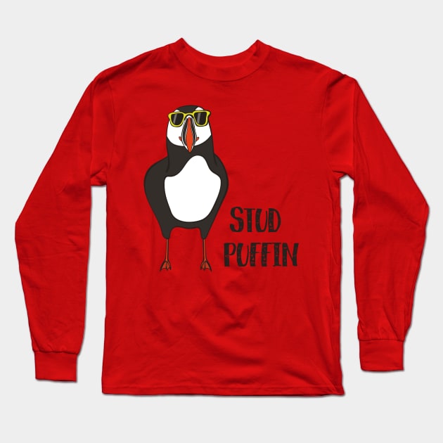 Stud Puffin Funny - Cool Puffin Bird in Sunglasses Long Sleeve T-Shirt by Dreamy Panda Designs